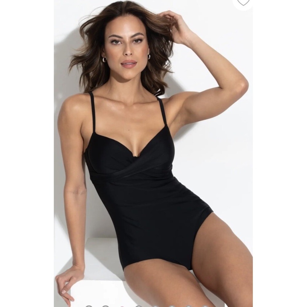 Pour Moi Valencia Black Twist Front Padded Underwired Swimsuit 36C